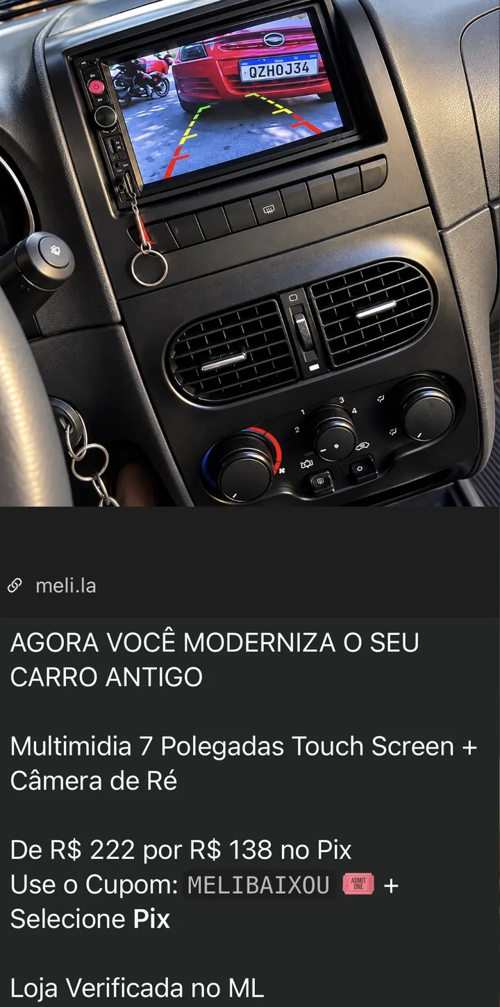 Oferta do grupo: Multimídia 7 polegadas touch com câmera de ré de R$ 222 por R$ 138 no Pix